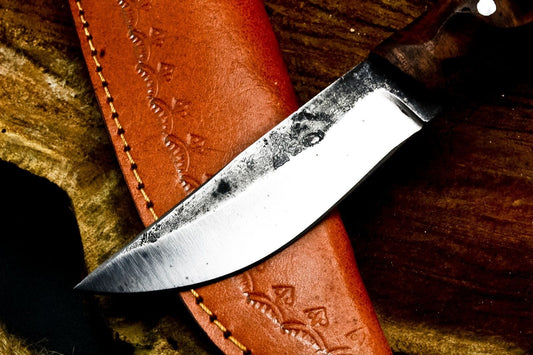 7.5" Handmade Carbon Steel Skinner Knife | Compact Hunting EDC with Sheath