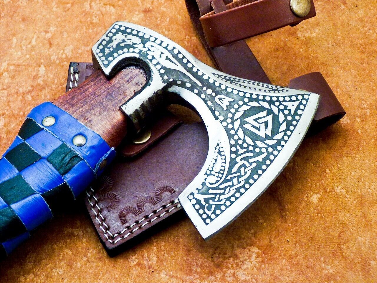 Hand Forged Carbon Steel Bearded Viking Hatchet 13.5 Inch Camping Axe with Wooden Handle