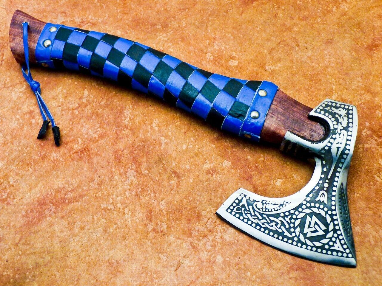 Hand Forged Carbon Steel Bearded Viking Hatchet 13.5 Inch Camping Axe with Wooden Handle