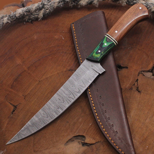 Custom Handmade Damascus Steel Fillet Chef Brisket Kitchen Hunting Knife