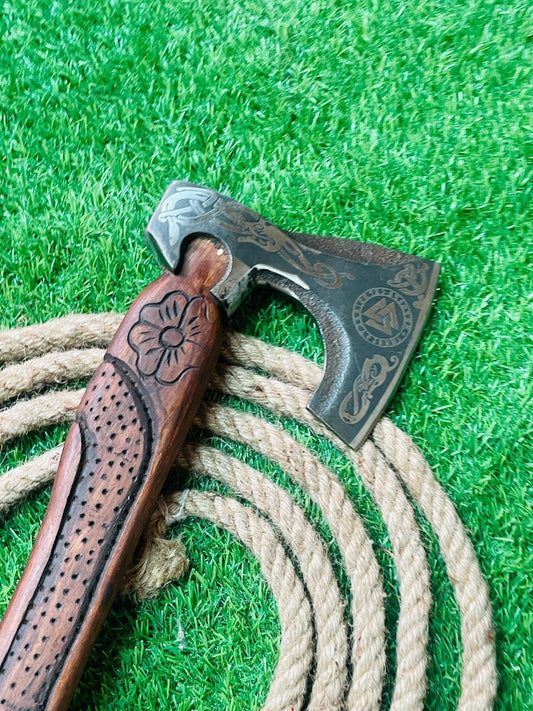 Hand Forged Carbon Steel Viking Bearded Carpentry Axe with Wooden Handle 20 Inch