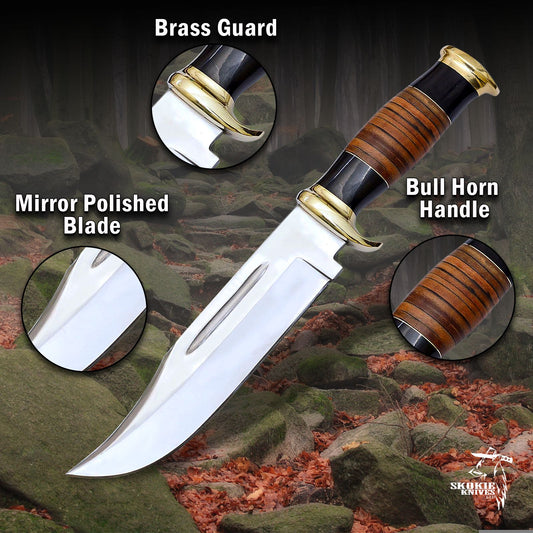 12" D2 Crocodile Dundee Bowie Knife – Full Tang Mirror Polish Stainless Steel Blade