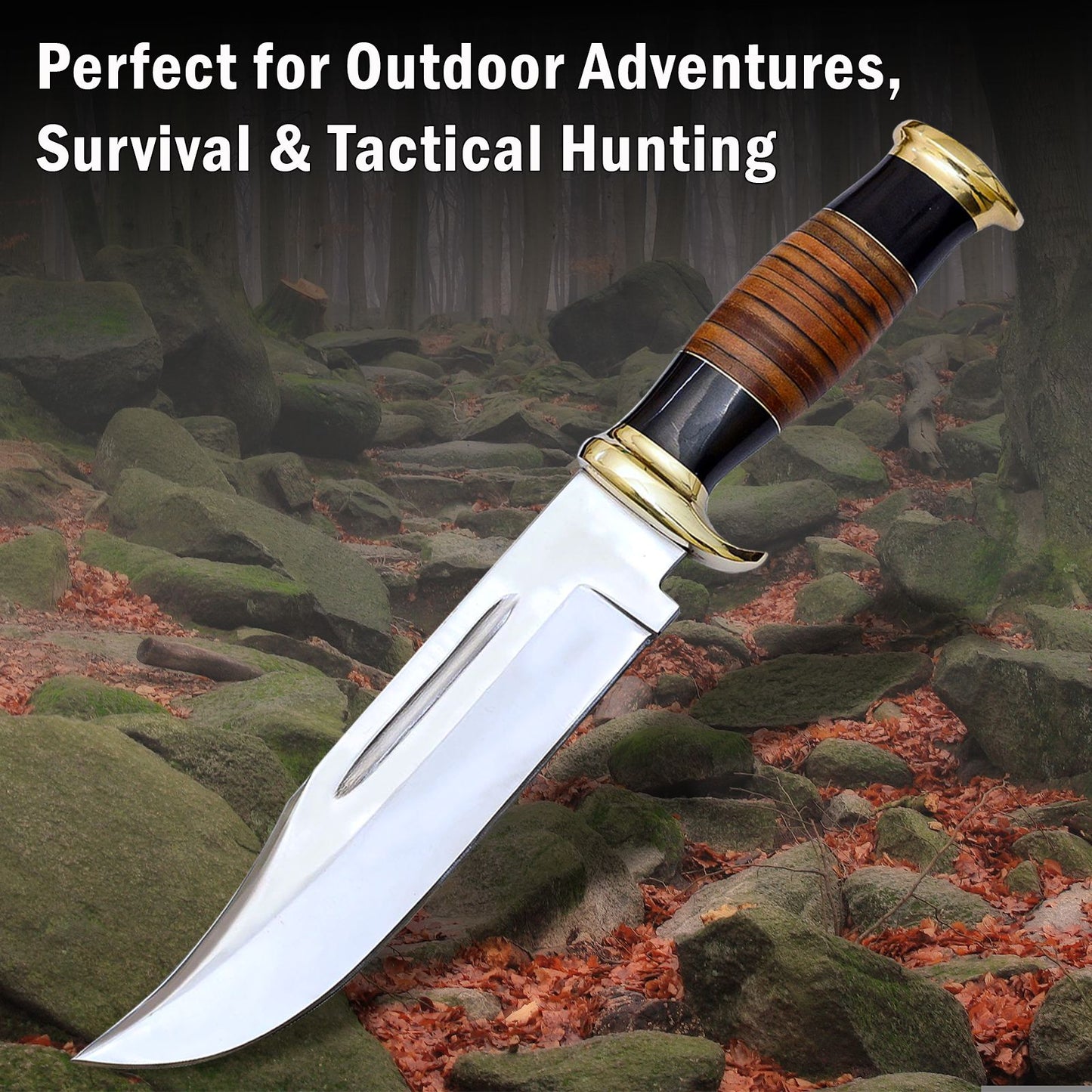 12" D2 Crocodile Dundee Bowie Knife – Full Tang Mirror Polish Stainless Steel Blade