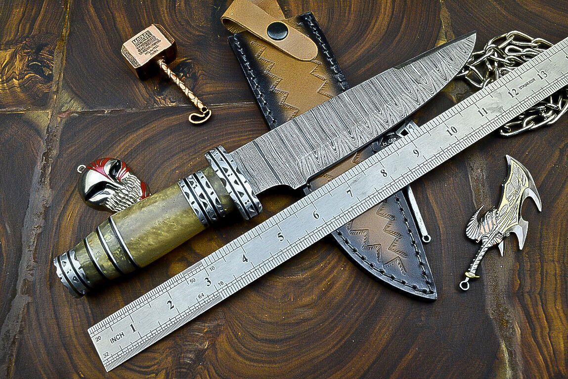 Heritage Forge Trailblazer Damascus Bowie Knife with Resin Steel Bolster Handle