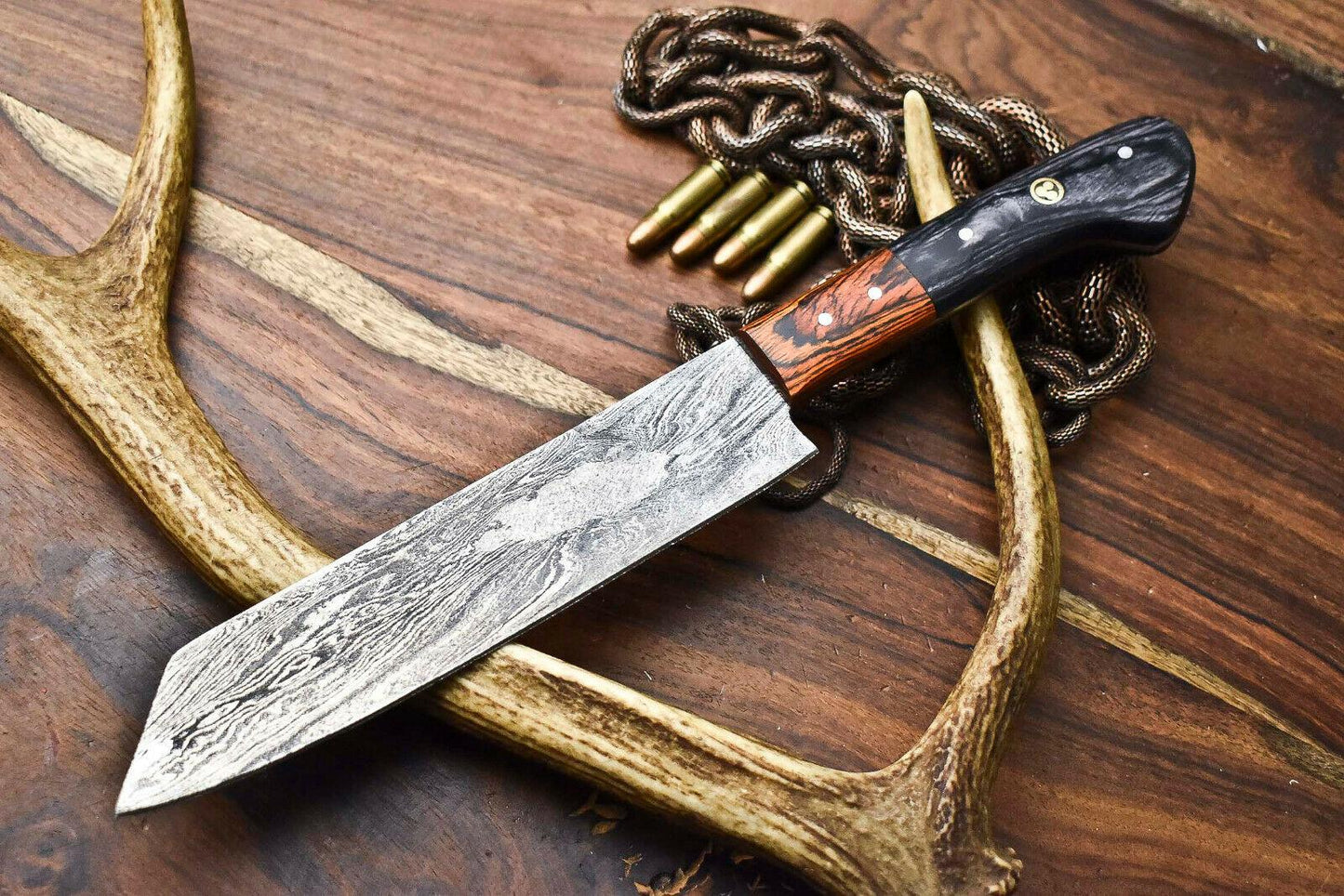 Handmade Damascus Steel Chef Knife | Full Tang Hardwood Handle | 12" Kitchen Knife