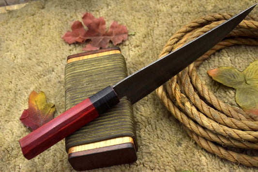 13.3" Custom Handmade Spring Steel 5160 Chef Knife with Wooden Handle – No Damascus