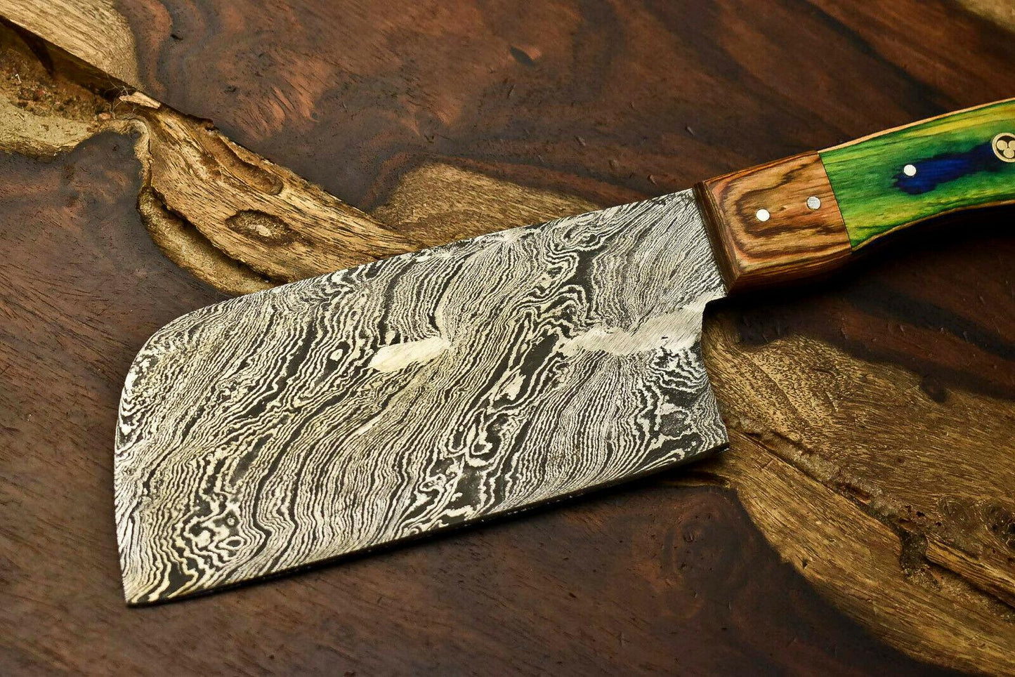 Custom Hand Made Damascus Blade Chef Chopper Knife | Full Tang | Hard Wood Handle