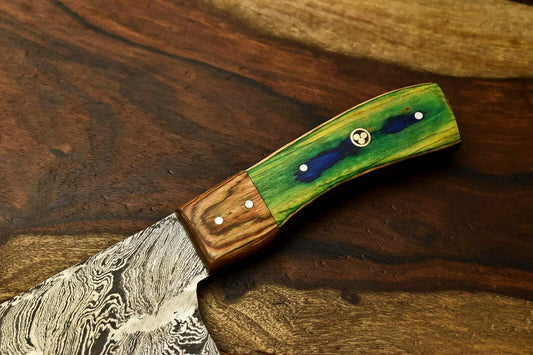 Custom Hand Made Damascus Blade Chef Chopper Knife | Full Tang | Hard Wood Handle