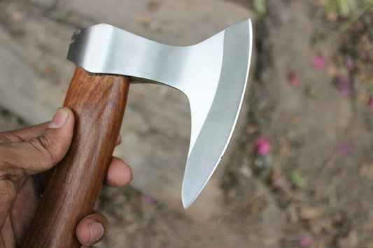 Handmade Etched High Carbon Steel Viking Axe with Ash Wood Handle and Leather Sheath