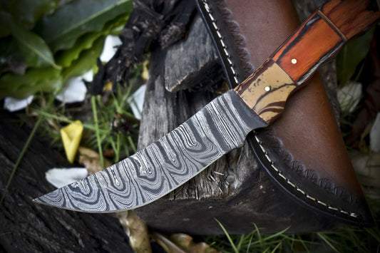 10 Inch Custom Damascus Skinner Knife with Twist Pattern Blade and Hard Wood Handle – Hunting Gift Knife