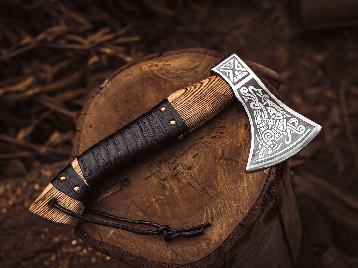 Handmade Viking Forged Carbon Steel Throwing Axe with Wood Handle and Cow Leather Sheath