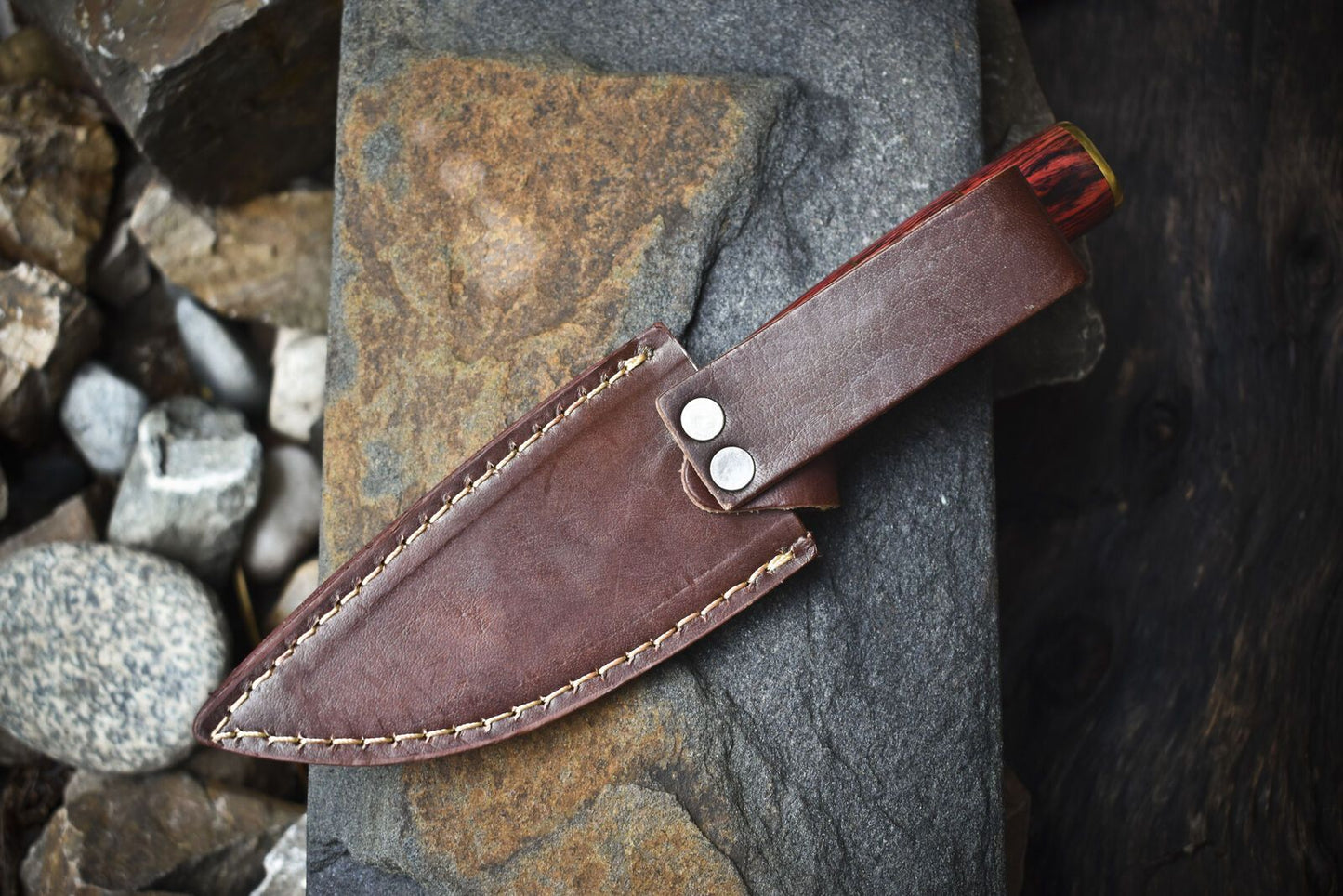 Twist Damascus Skinner Knife with Hardwood Handle – 8" Hand Forged Hunting Blade