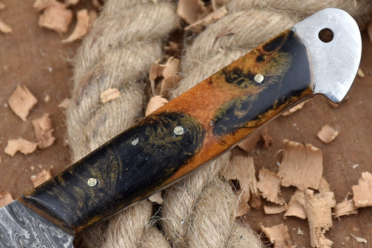 Custom Handmade Forged Damascus Steel Kitchen Chef Cleaver Knife – 11" Blade with Black & Orange Raisin Handle