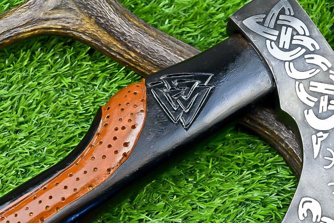 Handcrafted Viking Carbon Steel Tomahawk Axe with Leather Sheath – 19 Inch