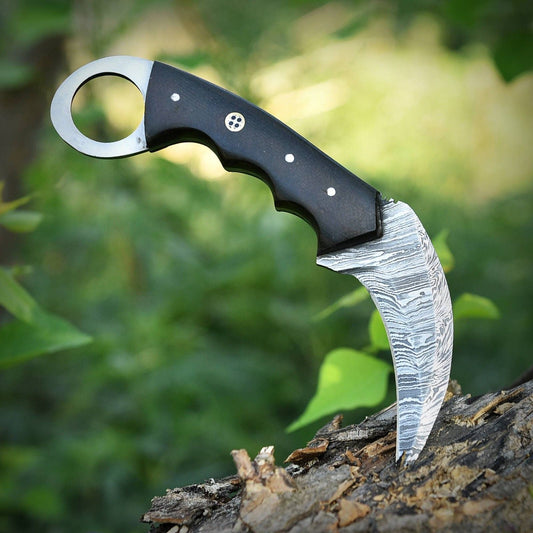 Custom Forged Damascus Karambit Knife Damascus Steel Knife with Micarta Handle
