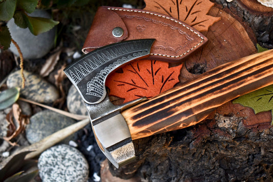 Handmade High Carbon Steel Vikings Axe – Etched Blade with Walnut Wood Handle