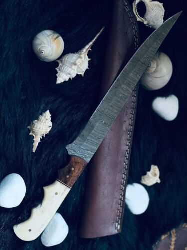 Heritage Forge 13 Inch Twist Damascus Brisket Fillet Knife with Camel Bone and Wood Handle