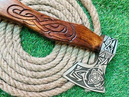 Handmade Steel Viking Bearded Camping Hatchet Tomahawk Axe