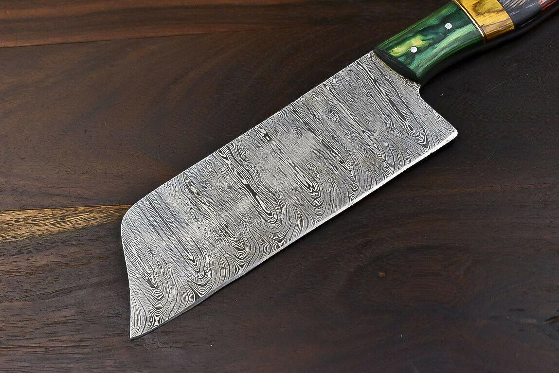 Fixed Blade Damascus Steel Hard Wood Clever Chopper Chef Knife with Wooden Bolster