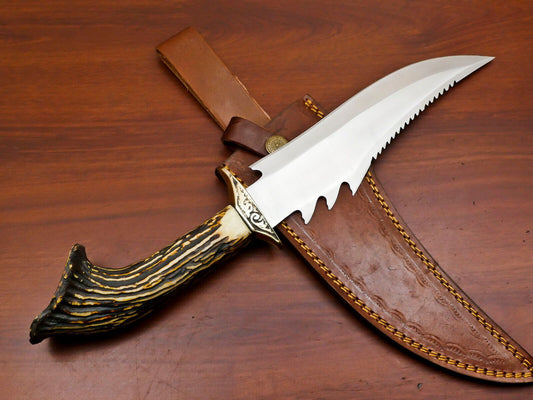 12" Handmade D2 Steel Clip Point Bowie Hunting Knife – Full Tang Fixed Blade Survival Knife