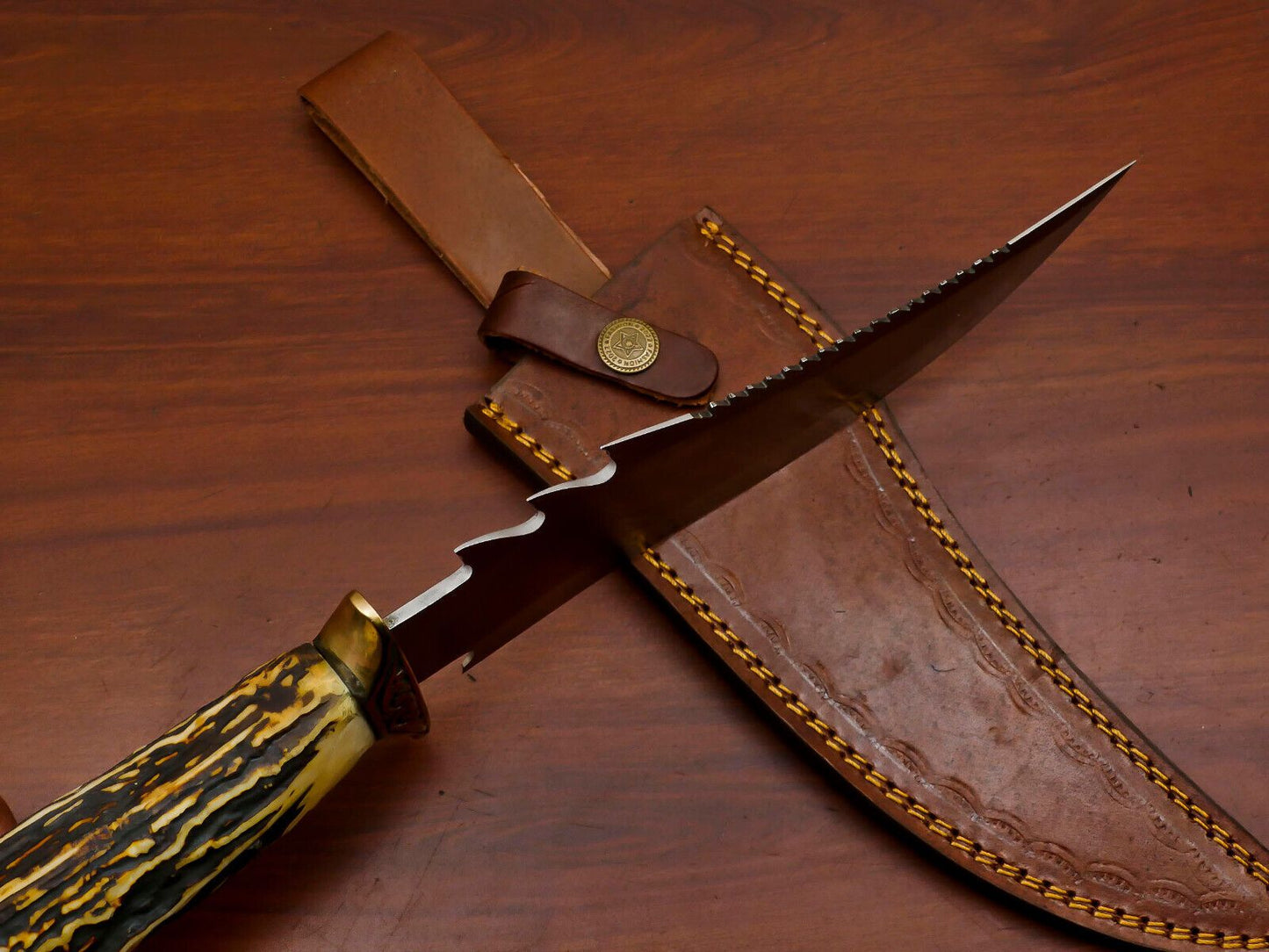 12" Handmade D2 Steel Clip Point Bowie Hunting Knife – Full Tang Fixed Blade Survival Knife