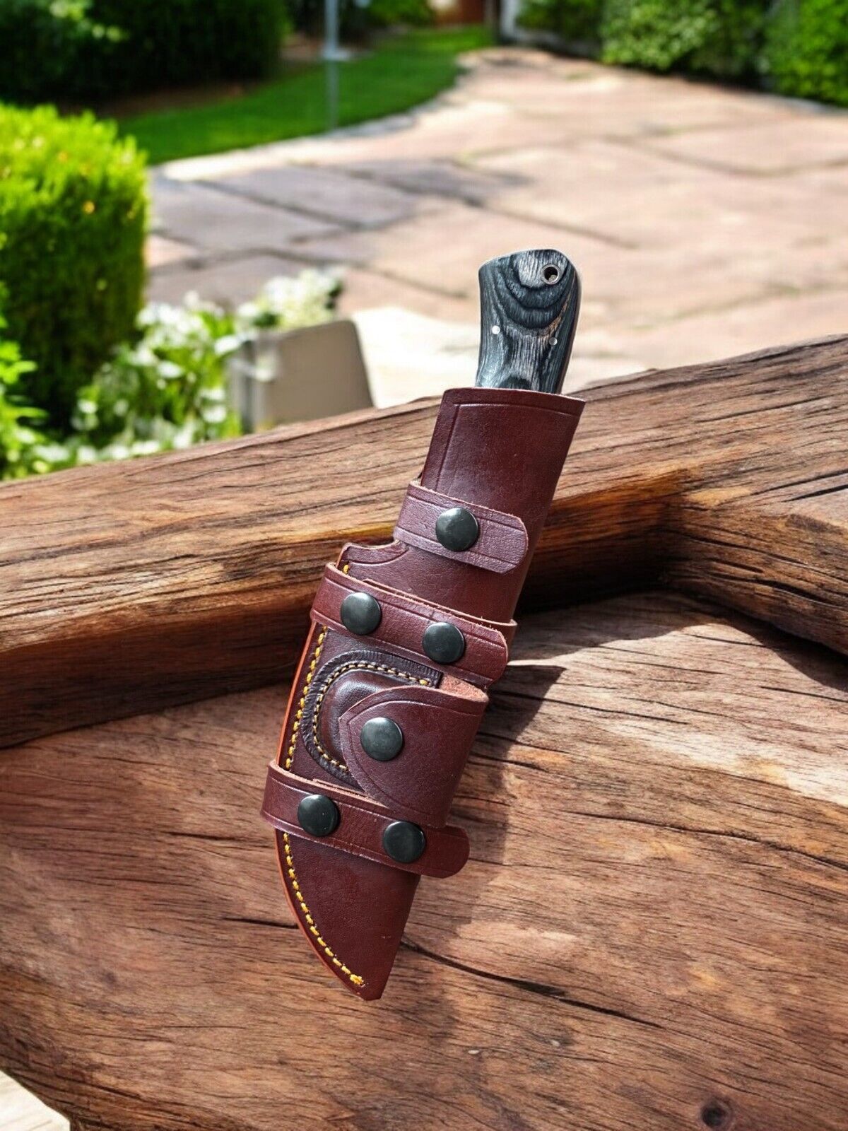 Brown Damascus Steel Tracker Knife – 10" Handmade Hunting Outdoor Fixed Blade with Micarta Handle