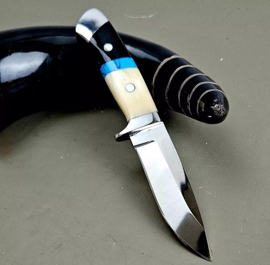 Custom Handmade D2 Steel Hunting Knife – Stag & Wolf Handle with Leather Sheath