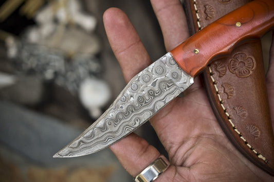 7" Forged Rain Drop Damascus Skinner Knife Micarta Handle Hunter Closeout