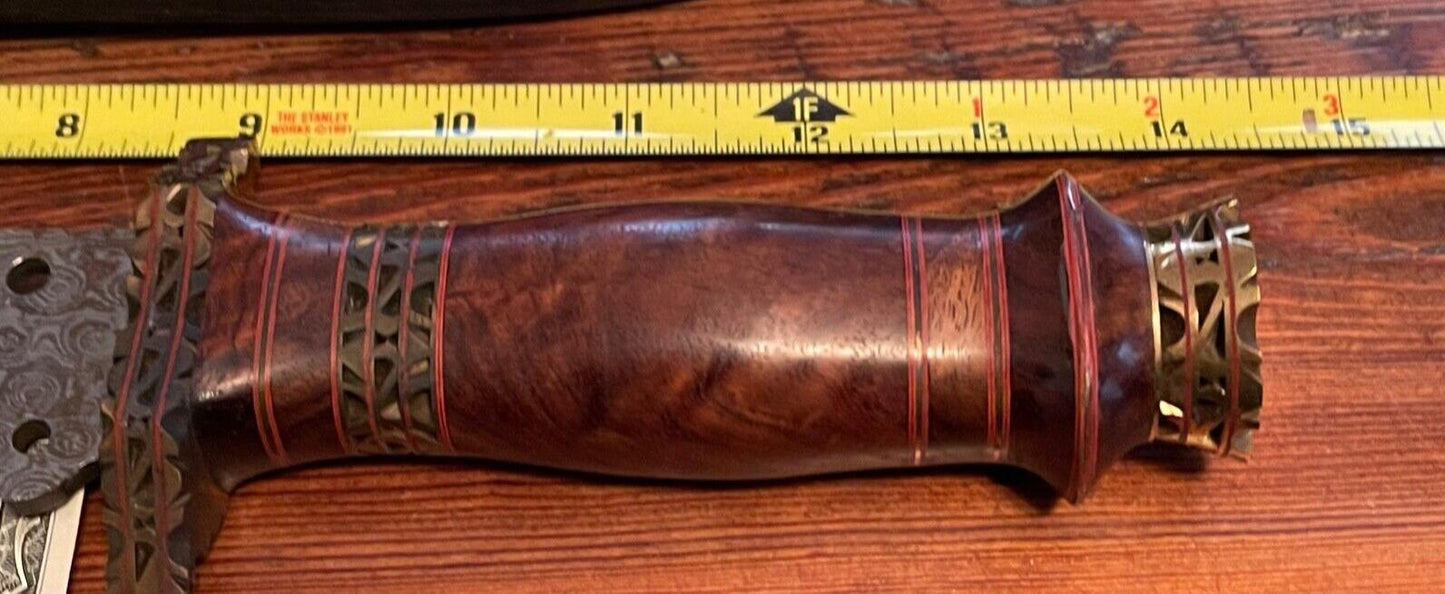 Heritage Forge 15 Inch Vintage Damascus Steel Bowie Knife with Wood Handle and Brass Guard