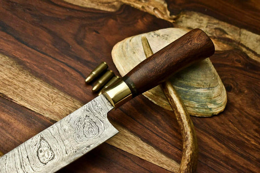 Hand Made Damascus Steel Chef Knife – 13" Blade with Walnut Wood Handle