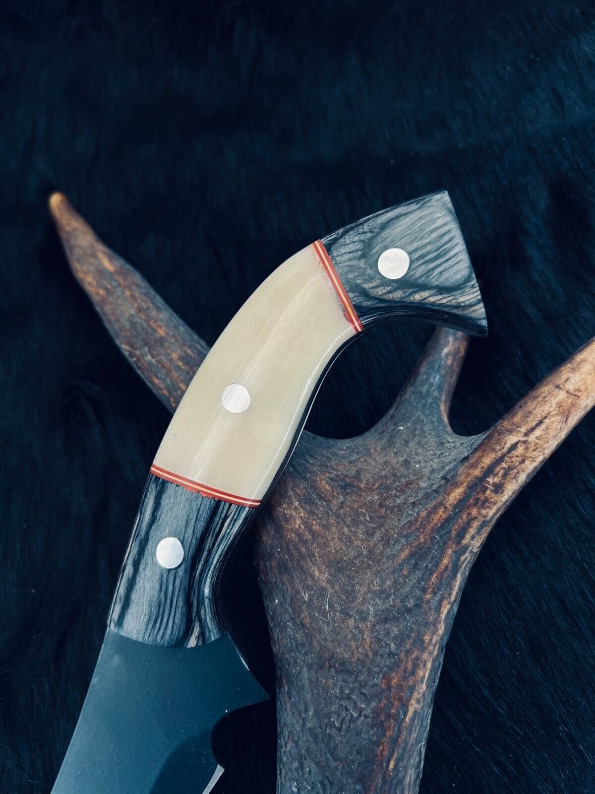 15.5 Inch D2 Steel Bowie Hunting Knife with Camel Bone and Wood Handle