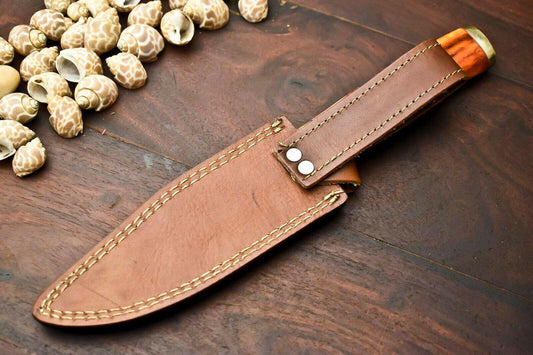 Handmade Damascus Steel Bowie Knife with Camel Bone Handle – 13.5" Hunting Blade