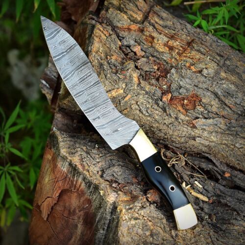 Custom Handmade Damascus Steel Chef Kitchen Knife 13" Bull Horn Handle Full Tang