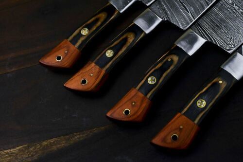 Chef Set Handmade Kitchen Knife Twisted Damascus Pattern by Louis Martin | Snake Wood & Silver Bolster