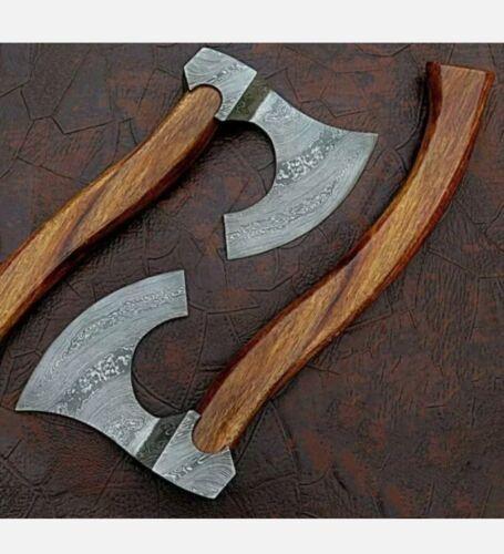 Handmade Damascus Viking Axe Bearded Axe Hatchet Tomahawk with Natural Wood Handle and Leather Sheath
