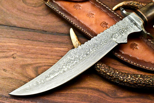 14.5" Damascus Steel Bowie Knife | Camel Bone Handle