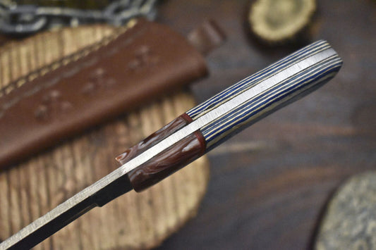 Custom Forged Rain Drop Damascus Skinner Knife with Hard Wood Handle for Camping