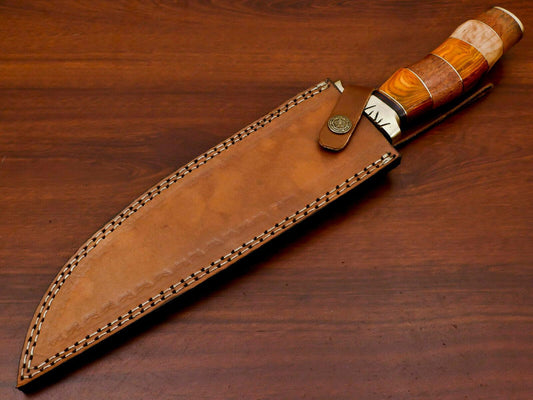 Handmade Damascus Steel Large Bowie Hunting Knife | Rosewood & Pakka Wood Handle