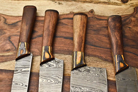 Set of 4 Handmade Damascus Steel Chef Knives – Full Tang Kitchen