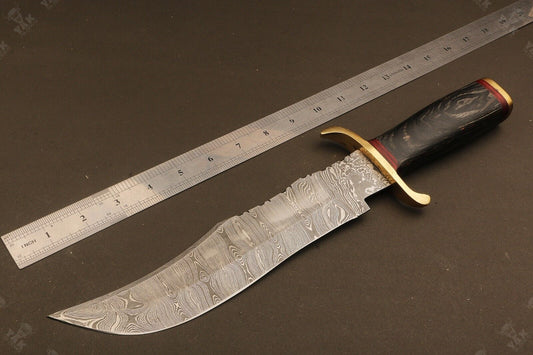 15.5 Inch Handmade Ladder Damascus Steel Bowie Knife with Wood Handle by Heritage Forge