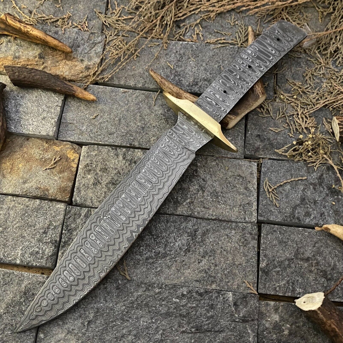 12 Inch Hand Forged Bowie Knife Blank Blade with Brass Guard for Knife Making