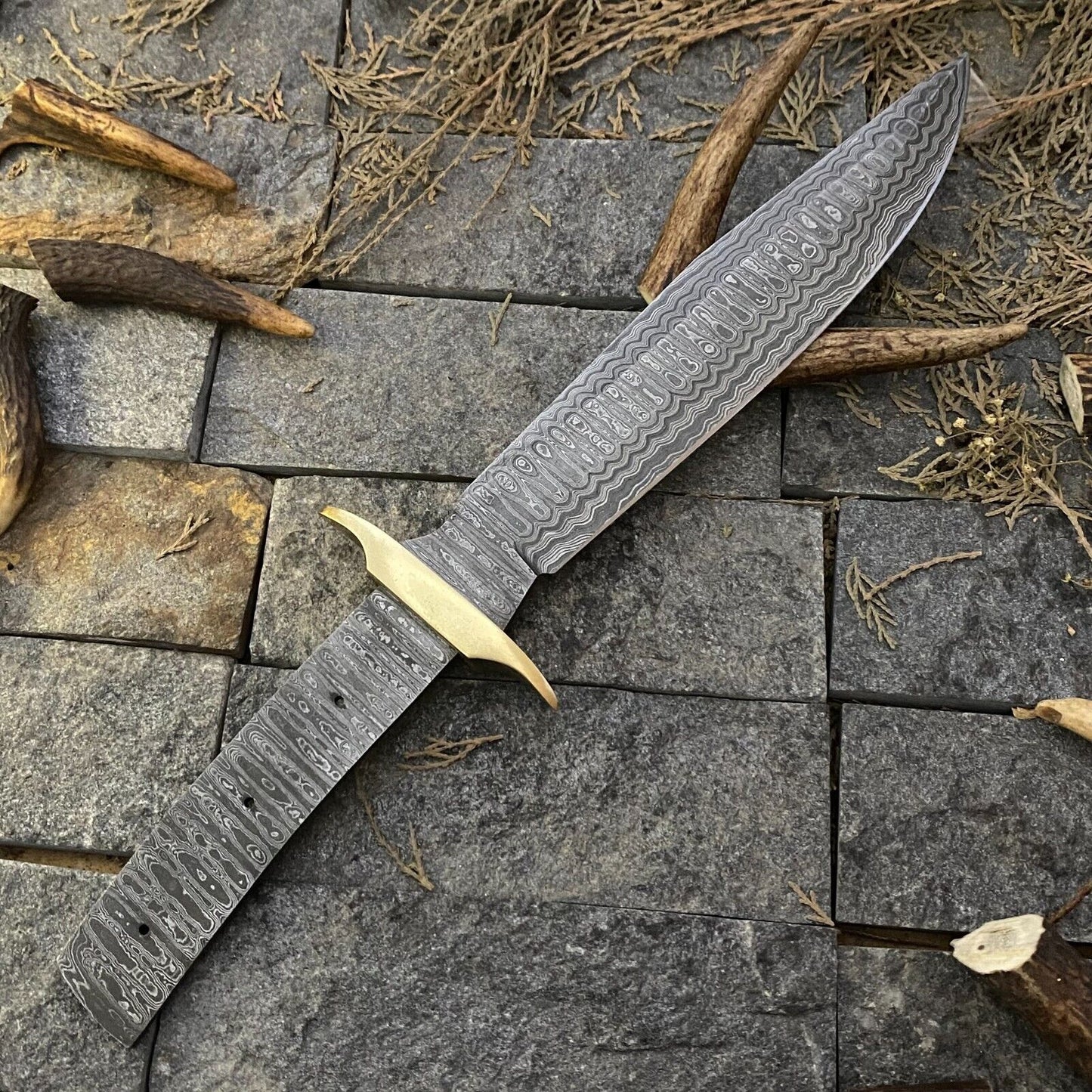 12 Inch Hand Forged Bowie Knife Blank Blade with Brass Guard for Knife Making