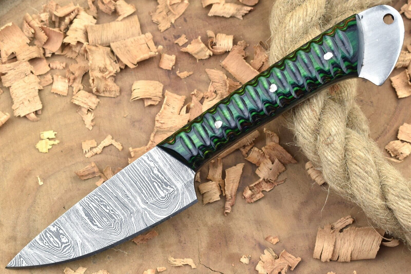 Custom Handmade Forged Damascus Steel Kitchen Chef Knife – 9" Green & Black Dollar Handle