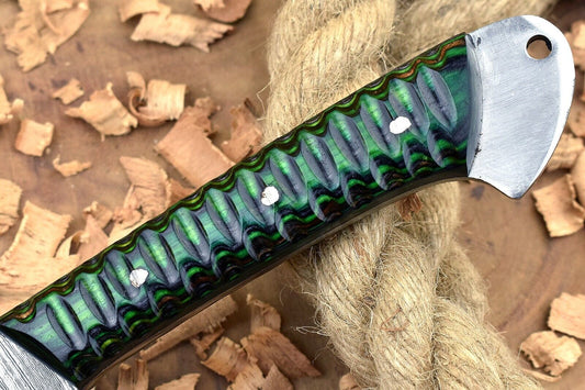 Custom Handmade Forged Damascus Steel Kitchen Chef Knife – 9" Green & Black Dollar Handle