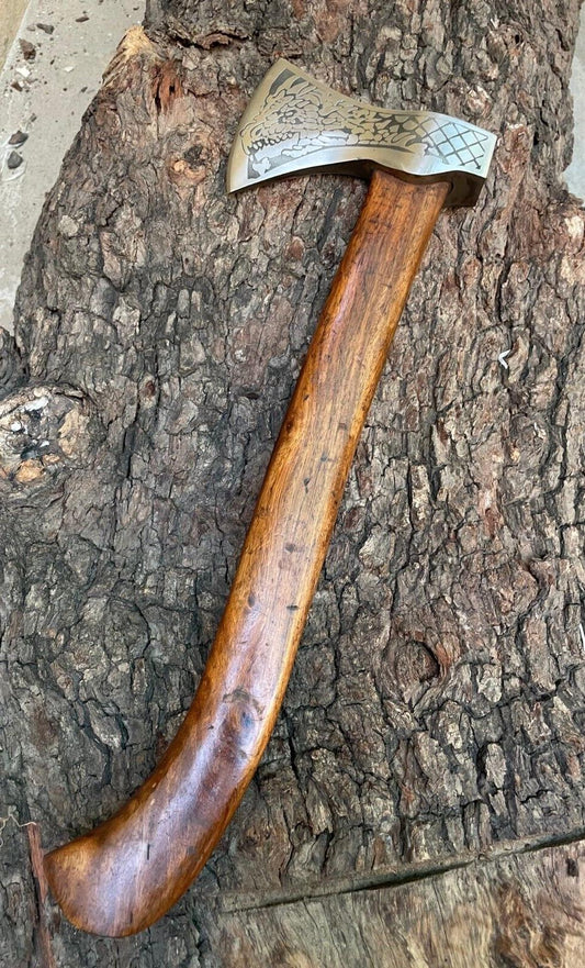 Custom Forged Viking Axe – Bushcraft, Camping, and Wood Cutting Axe with Leather Sheath