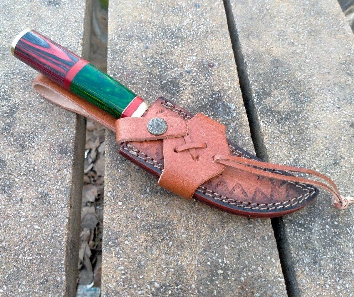 10" Pakka Wood Handle Damascus Bowie Knife – Handmade Forged Hunting Blade