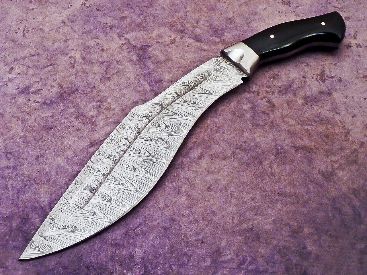 16" Handmade Full Tang Damascus Steel Hunting & Bowie Knife – Bull Horn Handle