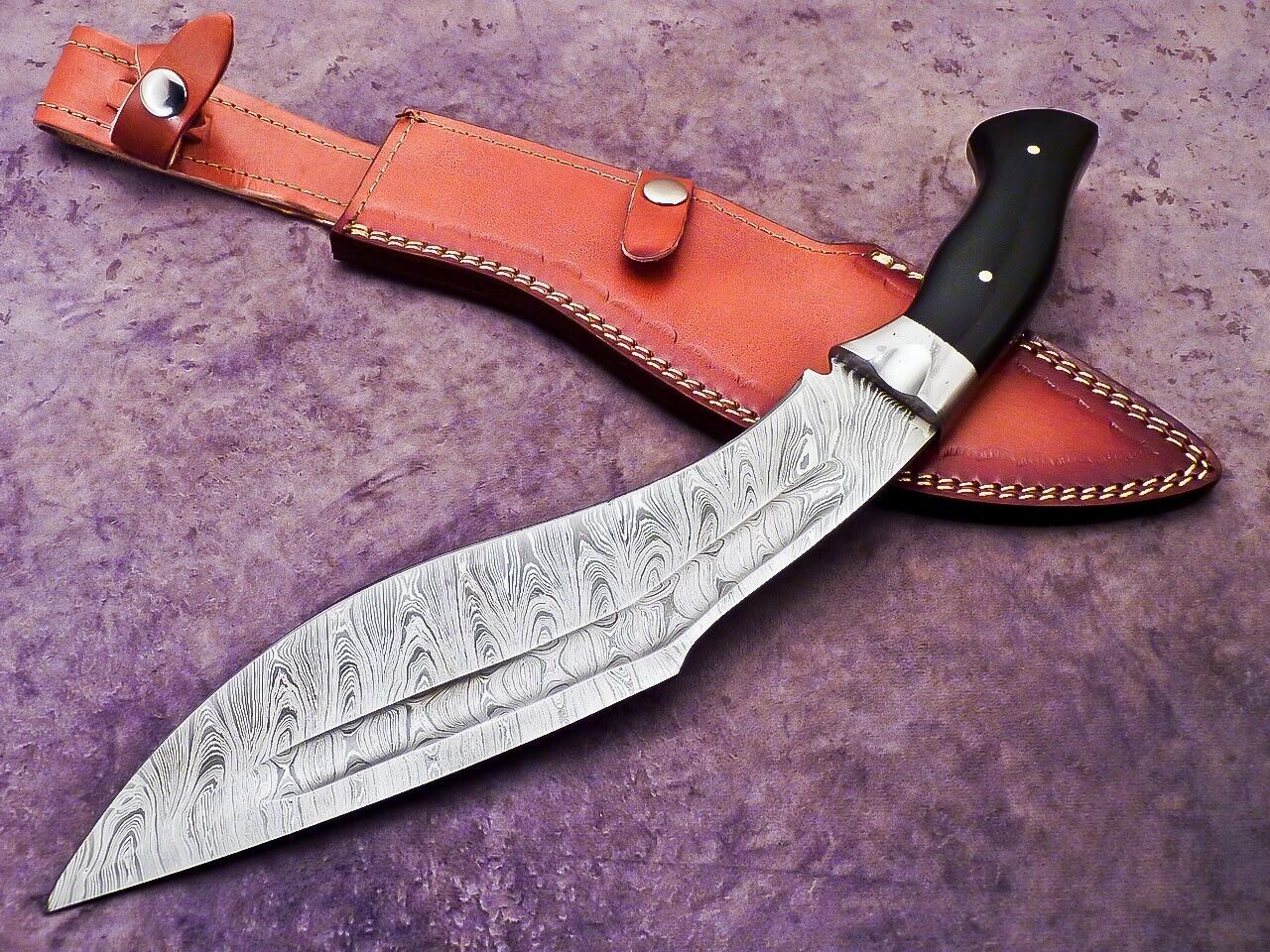16" Handmade Full Tang Damascus Steel Hunting & Bowie Knife – Bull Horn Handle