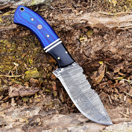 8" Damascus Bowie Knife – Pakkawood and Resin Handle with Leather Sheath