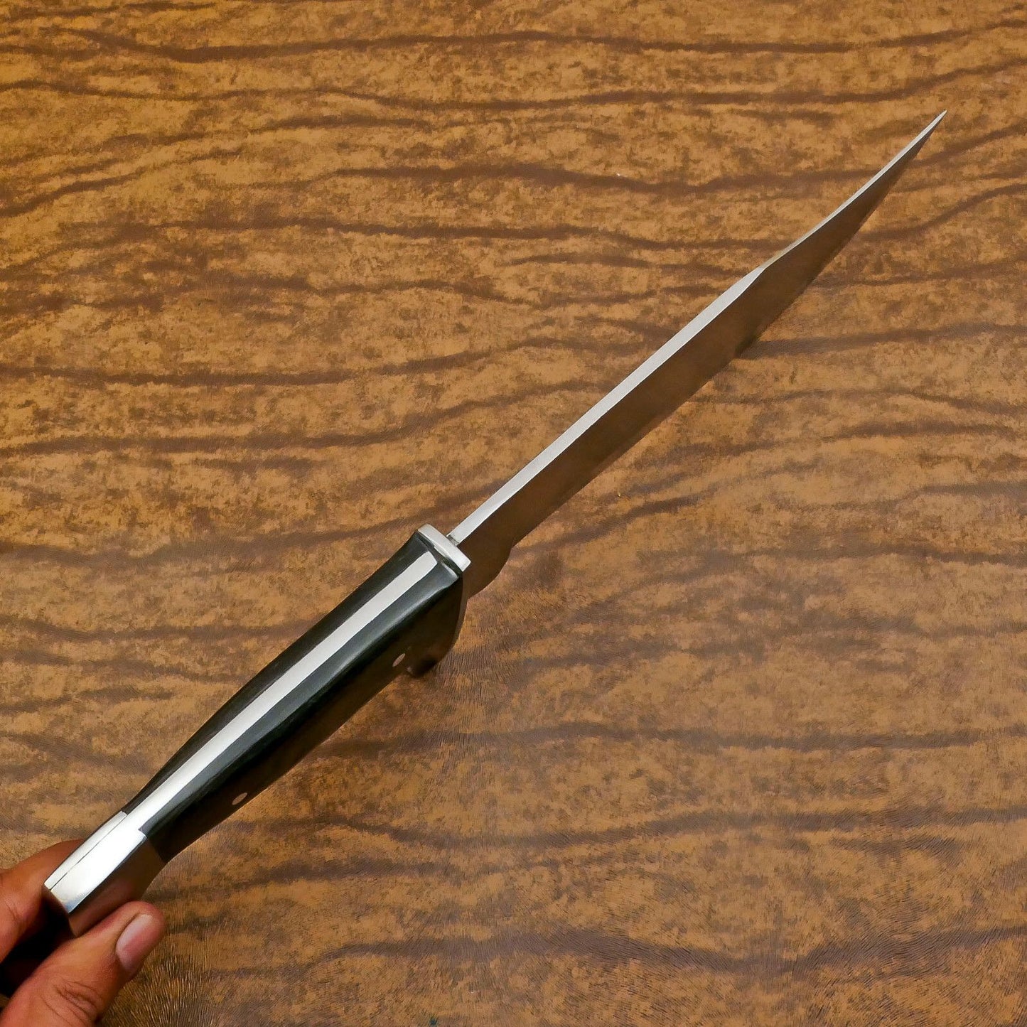 Hand-Forged D2 Steel Large Bowie Hunting Camping Knife with Pakka Wood Handle – 12 Inch Full Tang